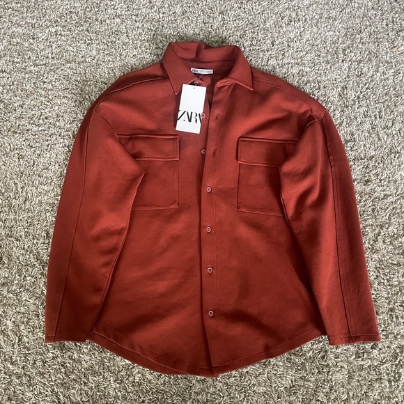 Zara Tops - Zara Red Brown Lightweight Shirt Jacket Essential